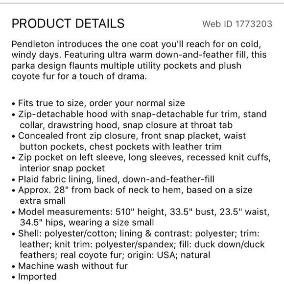 NWT PENDELTON BACHELOR FUR TRIM DOWN COAT - Picture 4 of 4